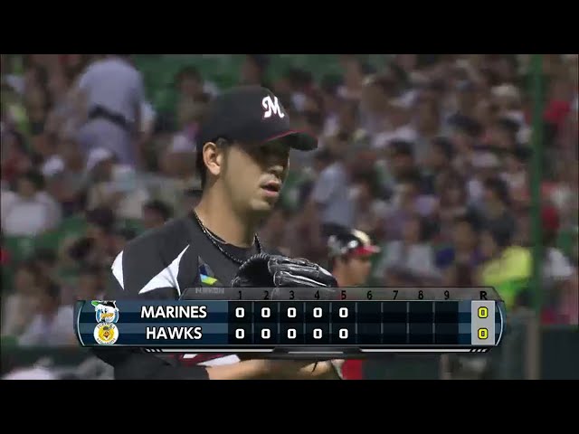5回裏 マリーンズ先発の大嶺祐が粘りの投球で5回を投げて5安打3四死球も無失点に抑える!! 2014/7/2 H-M