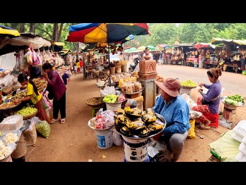 Street Food at Pha aok Waterfall and Oudong Resort, Countryside Market & City Tour, Cambodia
