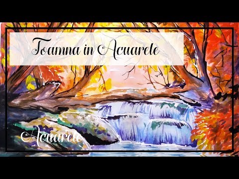 Peisaj de toamna, pictura in acuarele pe hartie - How to paint Autumn watercolor landscape