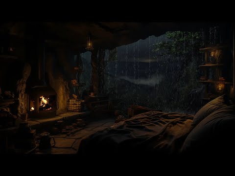 Ad-Free Rain & Fire Sounds in a Cozy Forest Cave 🌧️ Relaxing Nature Ambience for Deep Sleep 😴🔥