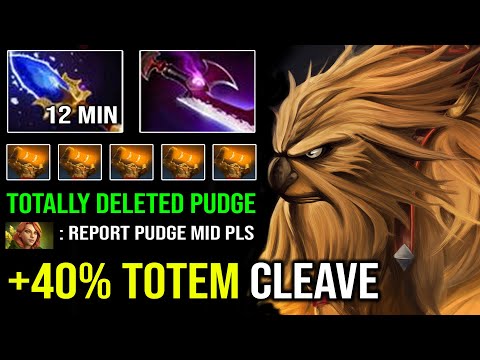 WTF 12Min Scepter Totally Deleted Pudge Mid with 40% Enchant Totem Cleave Earthshaker Dota 2