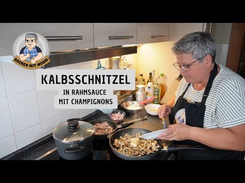 Kalbsschnitzel (geschnetzelt) in Rahmsauce mit Champignons