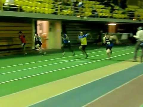 Stevens Dorcelus winning 60m dash...