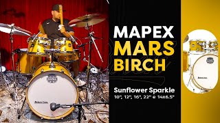 Video thumbnail for MAPEX Mars Birch Sunflower Sparkle 22",10",12",16" e Caixa 14x6.5" by Batera Clube Drum Shop