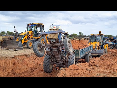 JCB 3DX Loading Pond Mud in Tractor and Driver having Fun with Tractor | Jcb video