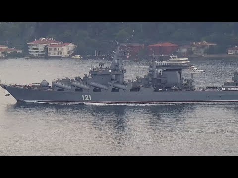 Russian Navy Cruiser MOSKVA & Frigate ADMIRAL ESSEN transit Istanbul towards Black Sea - Jul 5, 2021