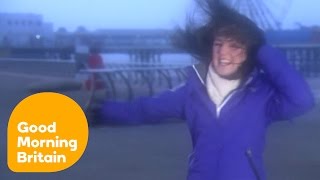 Storm Gertrude Blows Weather Reporter Off Her Feet On Blackpool Beach | Good Morning Britain