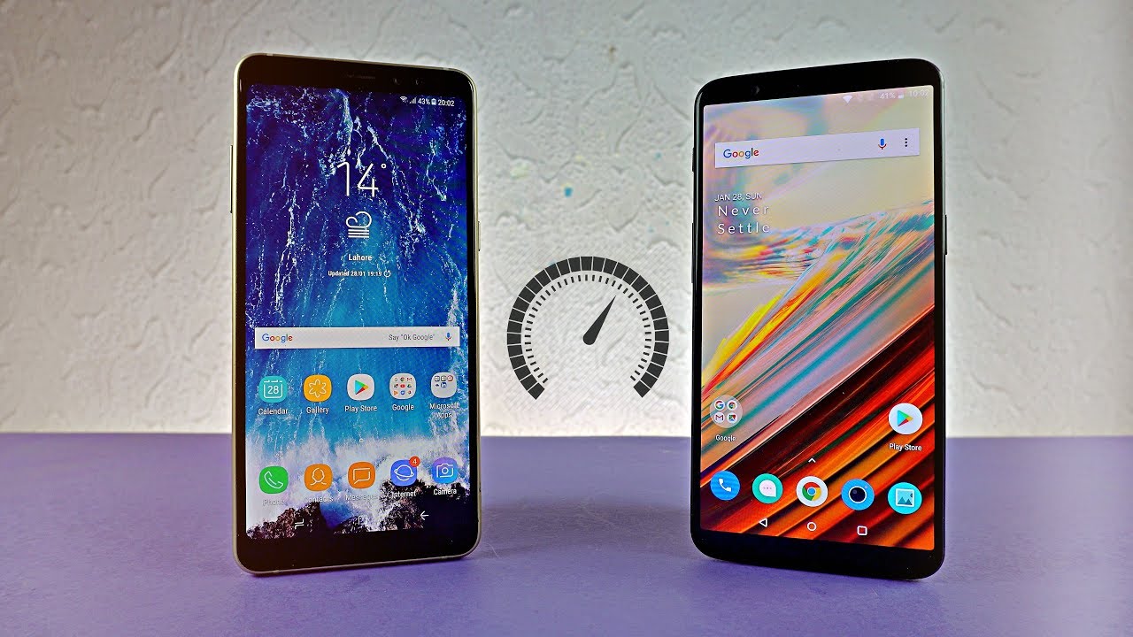 Samsung Galaxy A8 Plus 2018 vs OnePlus 5T - Speed Test!