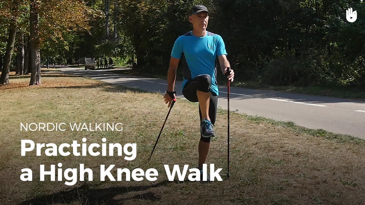 Practising a High Knee Walk Nordic Walking Sikana