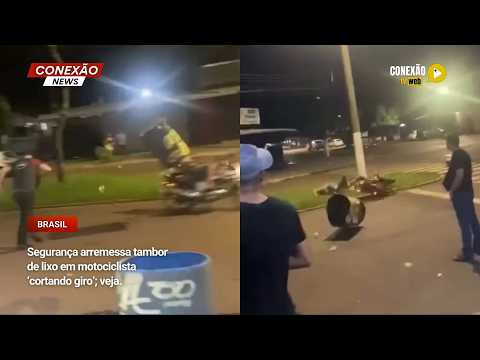 Vídeo: Segurança arremessa tambor de lixo em motociclista ‘cortando giro’; veja.