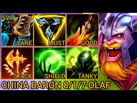 Top 3 Olaf MVP Baron Lane S+ 8/1/7 - China Wild Rift New Meta Build & Runes By Tiarty