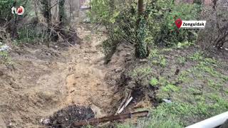 Zonguldak'ta Heyelan; Su Borusu Patladı, Elektrik Direkleri Devrildi