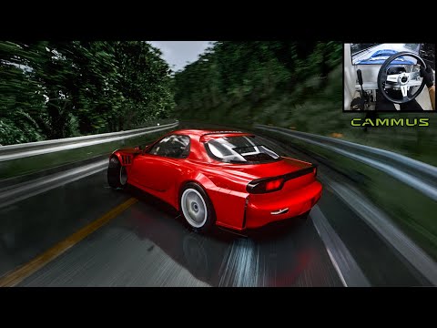 Mazda RX-7 Drifting In Heavy Rain l Assetto Corsa (CAMMUS - Steering Wheel Gameplay)