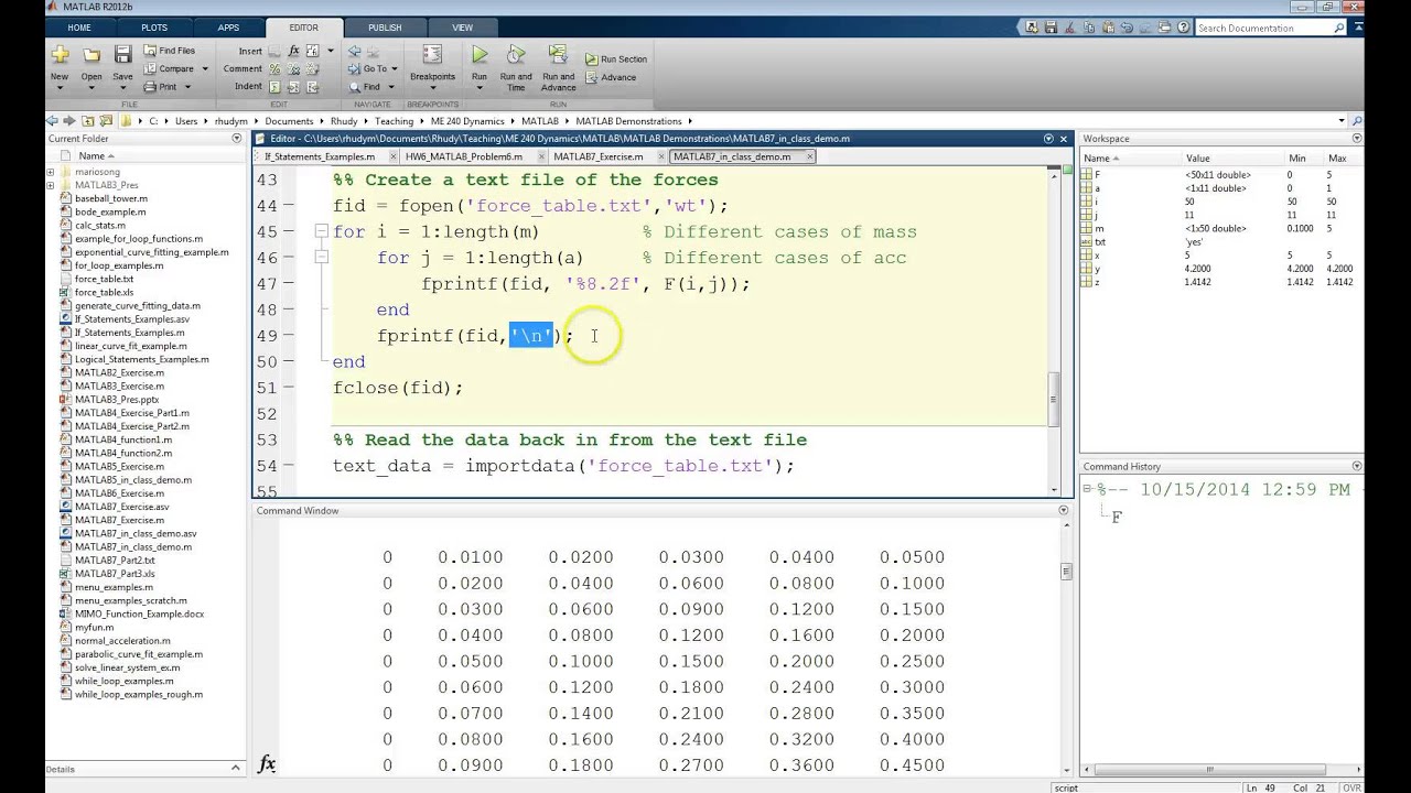 MATLAB Tutorial Lesson #07:   File I O Basics