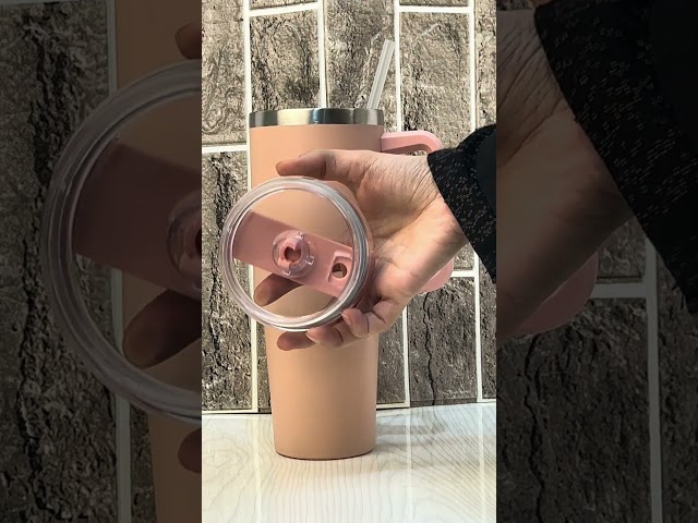 كوب حافظ حرارة استيل وردي مع مصاص 1200 مل