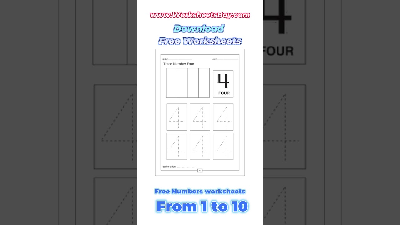 Trace Numbers 1 to 10 - Free Worksheets - WorksheetsBay.com