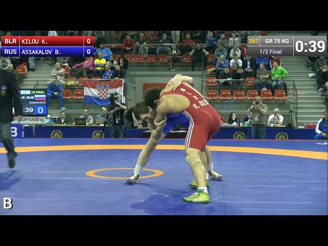 Semifinal GR - 75 kg: Kazbek KILOU (BLR) df. Bislan ASSAKALOV (RUS) by TF, 12-3