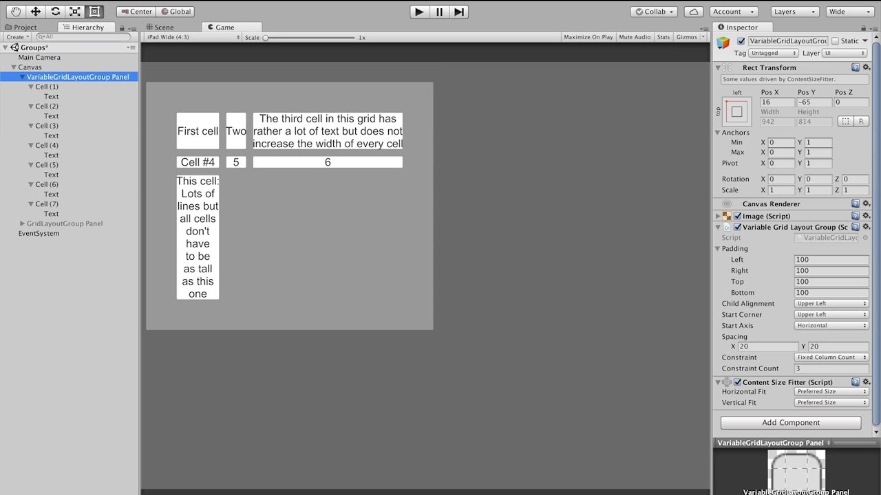 VariableGridLayoutGroup - a custom Unity Layout class