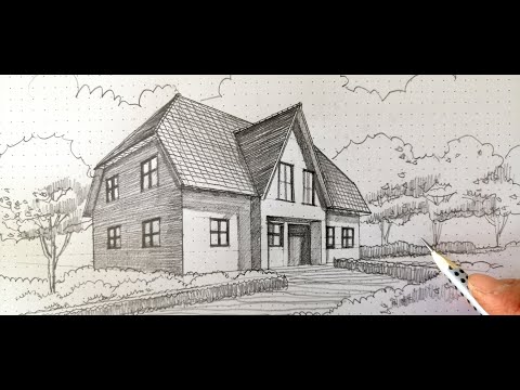 Wie zeichnet Man ein Landhaus in 2 Punkt Perspektive