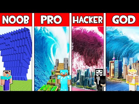 Minecraft REAL LIFE TSUNAMI HOUSE BUILD CHALLENGE - NOOB vs PRO vs HACKER vs GOD | Animation
