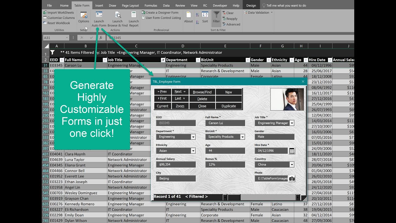 Create User Forms in Excel Instantly with Auto Excelforms - 1-Click Forms for Windows or Mac OS