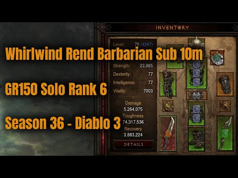 Season 36 Whirlwind Wastes Barbarian GR150 Solo Rank 6 - Diablo 3