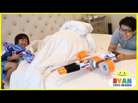 Ryan and Daddy Nerf Toys Challenge!