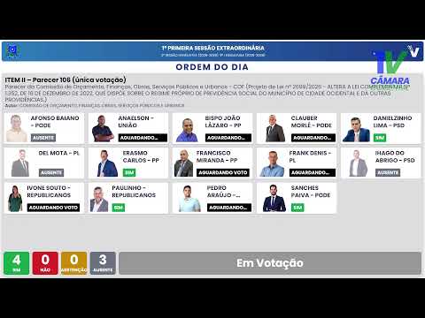 1ª Sessão Extraordinária do Mês de Maio de 2026