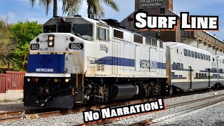 Amtrak, Metrolink, Coaster, BNSF, and UP Trains on The Surf Line (no narration)
