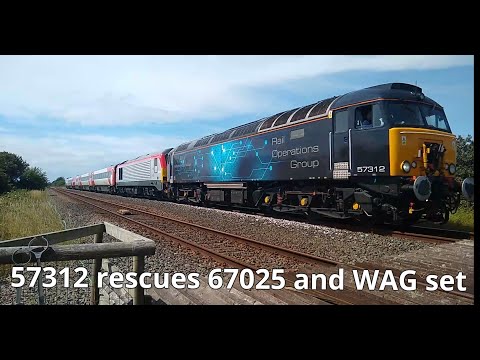 Prestatyn 24.07.2020 - ROG 57312 rescues failed TFW 67025 and WAG set from Holyhead