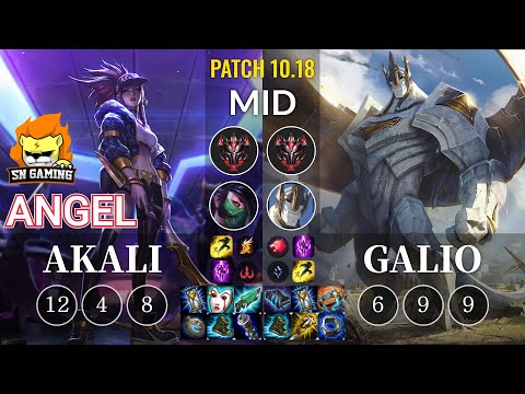 SN Angel Akali vs Galio Mid - KR Patch 10.18
