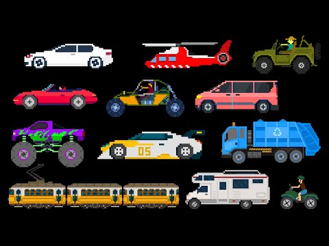 Basic Vehicles 2 | Pixel Art Garbage Truck, ATV, RV, Jeep, Sports Car 8-Bit Sounds