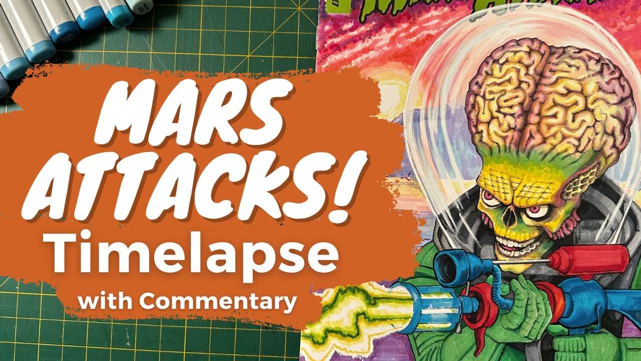 Mars Attacks! Timelapse | Blank Variant Comic Sketch Cover | Marker Speeddraw