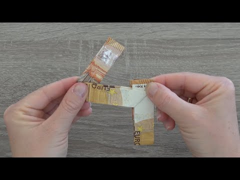 Folding money into the NUMBER 4, crafting money gifts, folding instructions for a banknote as a FOUR