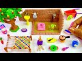 DIY How to make polymer clay miniature Village House, Washroom Set, Kitchen Set, Tree, Charpai