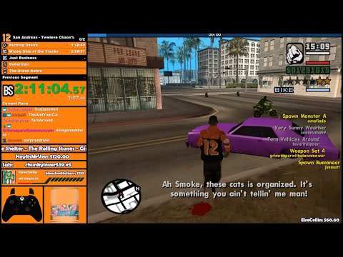 GTA San Andreas TWELEVE DAY CELEBRATION Orange12 CHAOS Speedrun - Hugo_One Twitch Stream - 12/12/19
