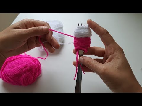 Super Easy pom pom  Heart Making with Fork - Amazing Craft Ideas with Wool - How to Make Yarn Heart