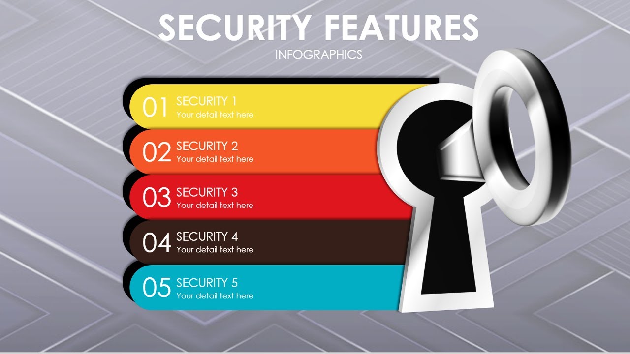 Create 5 Options Security features Infographic slide in PowerPoint | Free download | Key Slide