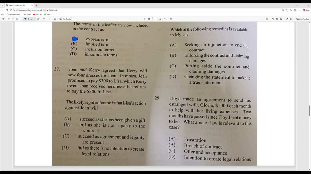 Law Unit 2 Paper 1 2024 Solutions