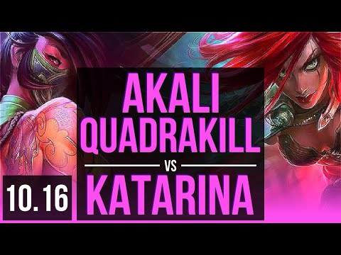 AKALI vs KATARINA (MID) | Quadrakill, Triple Kill, 2 early solo kills | KR Challenger | v10.16