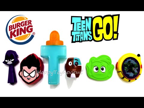 2015 TEEN TITANS GO BURGER KING COMPLETE SET OF 6 KIDS MEAL TOYS COLLECTION KING JR REVIEW Video