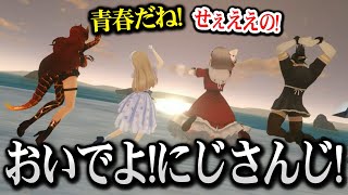 海辺でエモすぎるポーズをとる名もない組【ドーラ / シスター・クレア / 花畑チャイカ / える にじさんじ】