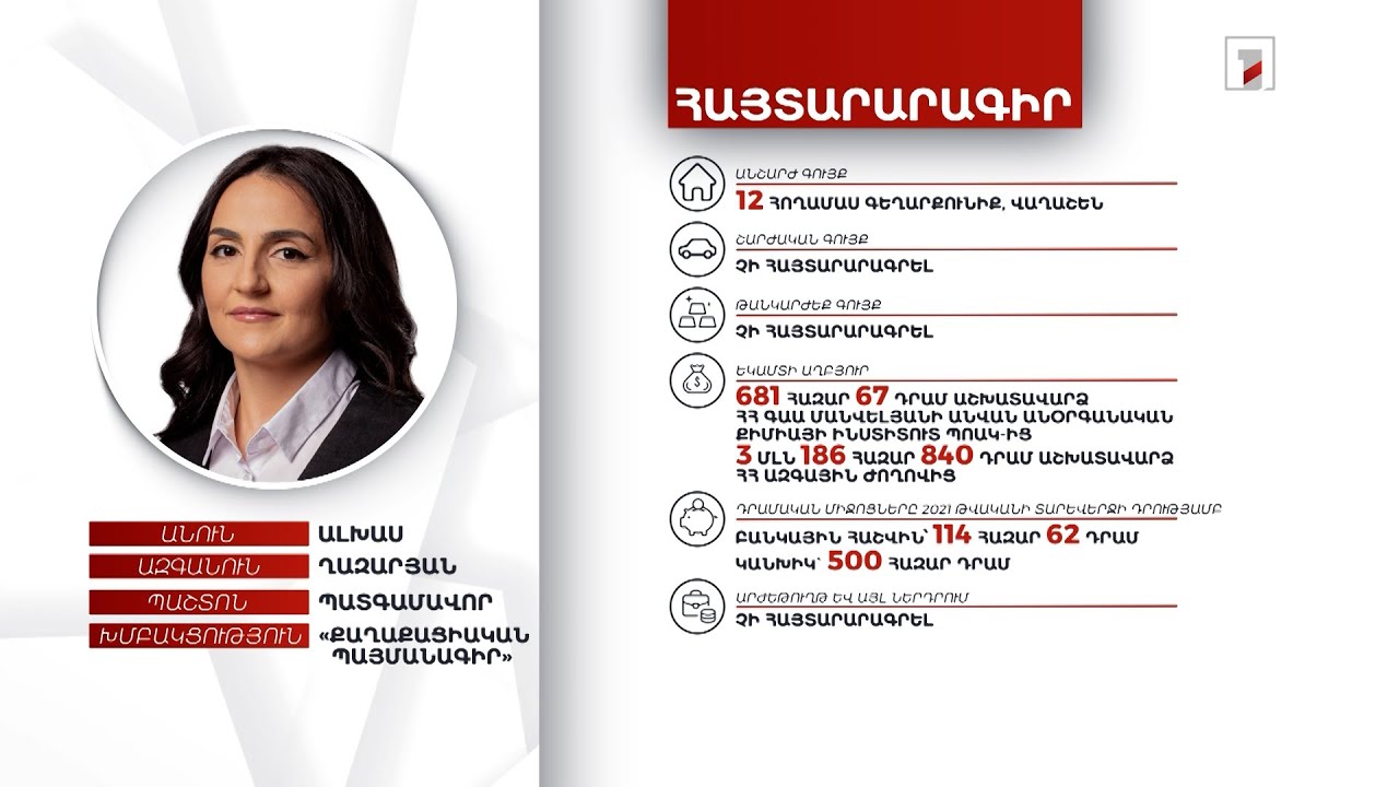 12 անշարժ գույք, 614 հազար դրամ. պատգամավոր Ալխաս Ղազարյանի հայտարարագիրը