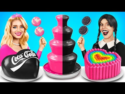 Desafío de Cocina Wednesday vs Barbie | Desafío de Comida Rosa vs Negra por YUMMY JELLY