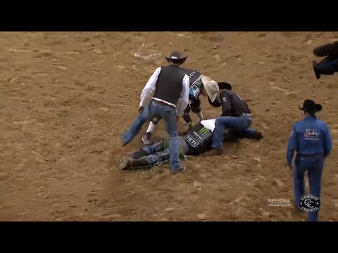 JB Mauney PRCA NFR Round 2 bull riding wreck!
