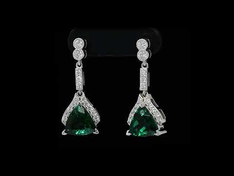 Natural Blue-Green Tourmaline 2.89 carats set in 14K White Gold Earrings with Diamonds I SKU 4296