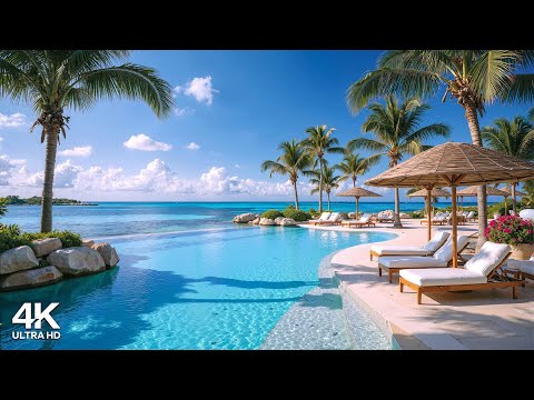 Tropical Seaside Morning with Cheerful Bossa Nova Jazz & Ocean Waves Sound in Summer for Upbeat Mood