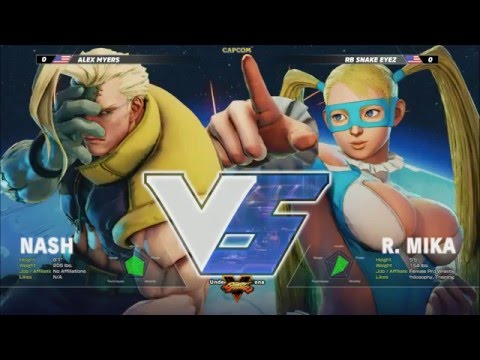 Street Fighter V: Mad Catz V Cup Day 1 Exhibition - Alex Myers (Nash) vs RB Snake Eyez (Zangief)