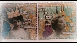 How to make easy mixed media art tiles/ Tutorial/ #CoArtCo/ Part 1