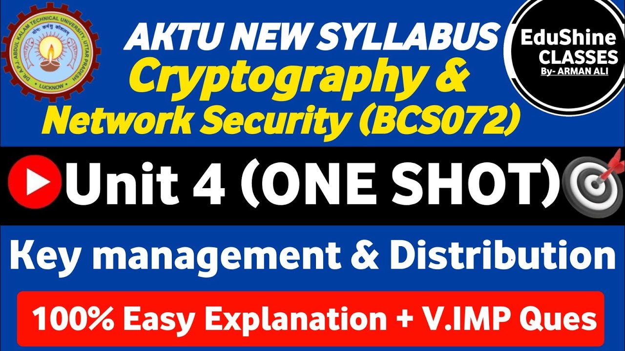 Cryptography and Network Security BCS072 Unit 4 One shot | Key Management & distribution Unit 4 AKTU